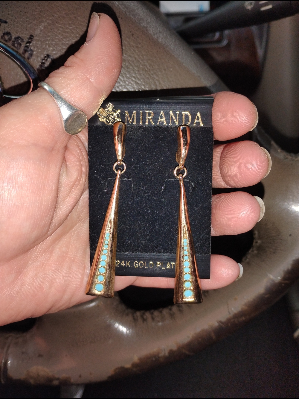 Gold-Plated Drop Earrings w/ Turquoise Accents